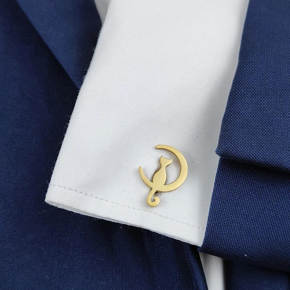 fashion Cat Moon Cufflinks for Men Stainless Steel Jewelry Gentleman Casual Style Formal Shirt Clothing Accessories party gifts