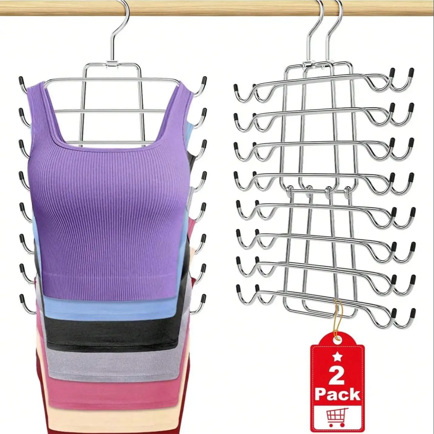 

8-ярусная вешалка для бюстгальтеров и топов - Компактный органайзер для шкафа для бюстгальтеров, купальников и платьев | Нескользящая, прочная и легкая (Подходит всем 1 Pack серебряный