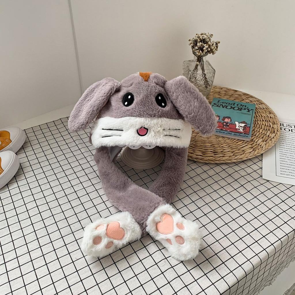 Non-Toxic Jumping Rabbit Hat Plush Ear Funny Glowing Ear Moving Bunny Hat Cosplay Halloween Christmas Party Hat 5-18 Years And Adult
