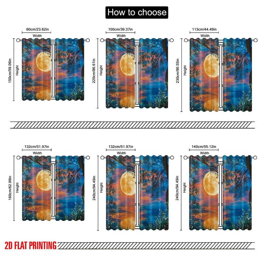 2pcs,2D Plane Printing Contemporary Curtains Moonlit Canvas Polyester (without Rod) Festive Use for Kitchen Living Room Office