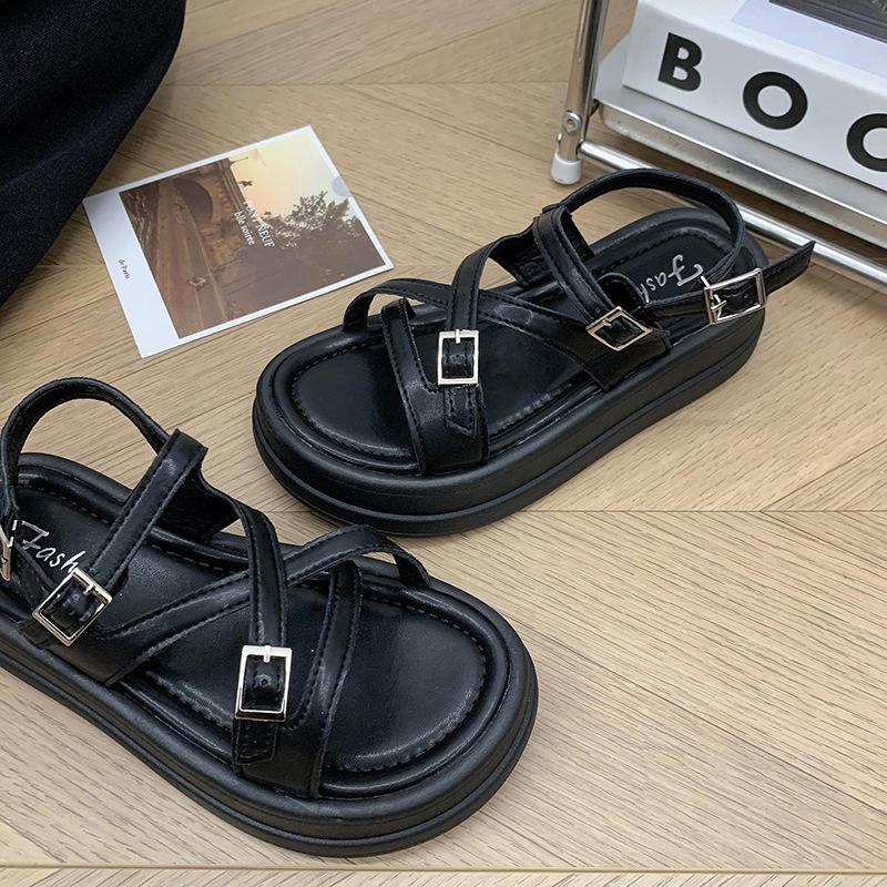 Popular Internet celebrity retro silver platform word cross sandals women 2025 new high sense heightened Roman sandals