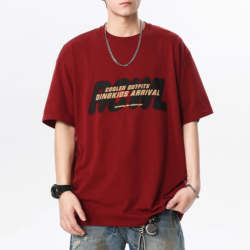 Cotton Short-Sleeved T-Shirt Men S American Trend Printed Top Couple Loose Casual Crew Neck Bottoming Shirt M