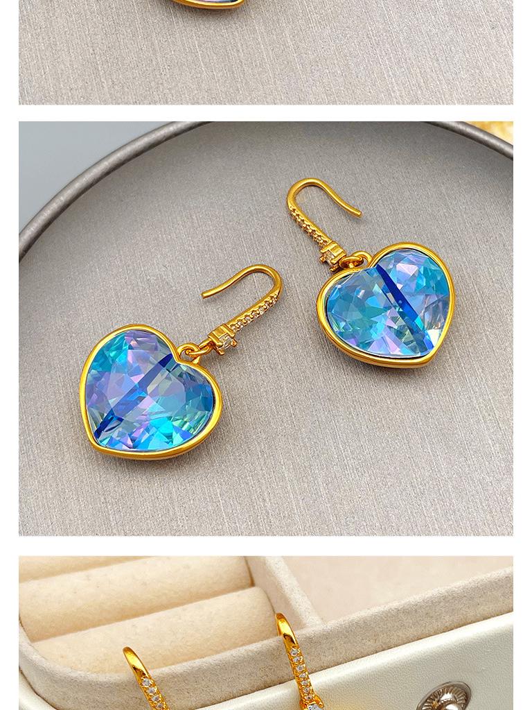 Ocean Blue Heart Crystal Earrings with Inlaid Diamonds & Luxury Ear Hooks
