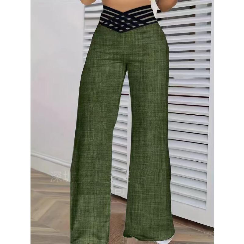 Women's High Waist Wide Leg Pants Textured Fabric Crisscross Waist Casual Trousers