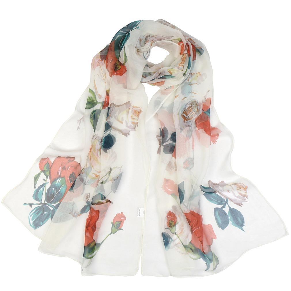 Lotus Geogette Medium-Long Silk Printed Scarf Summer Sunscreen Shawl Mom Gift Style Dance Versatile