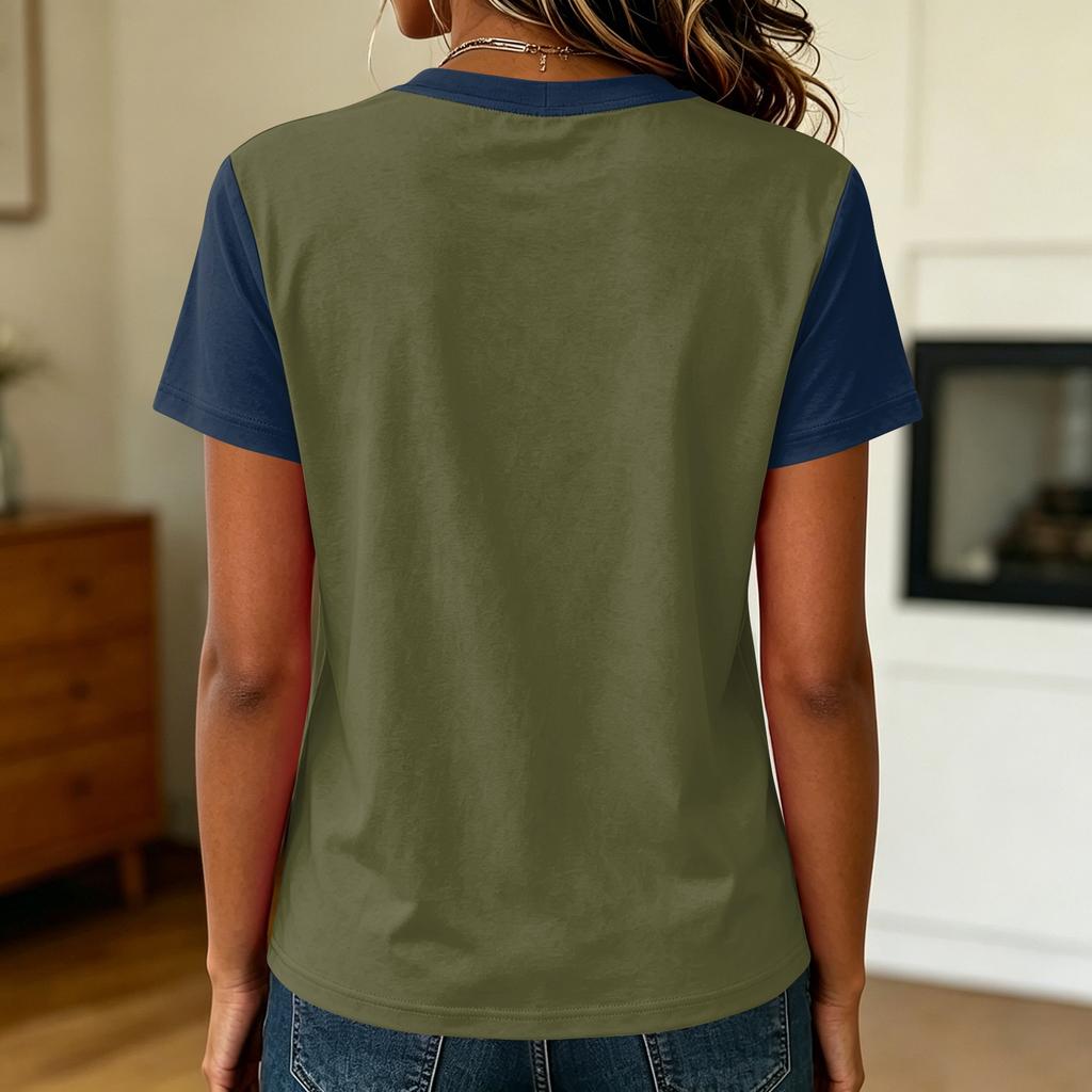 Women's Casual Pullover Short Sleeve T Shirt Color Block Crew Neck Top Lightweight Soft Fabric Comfortable Fit