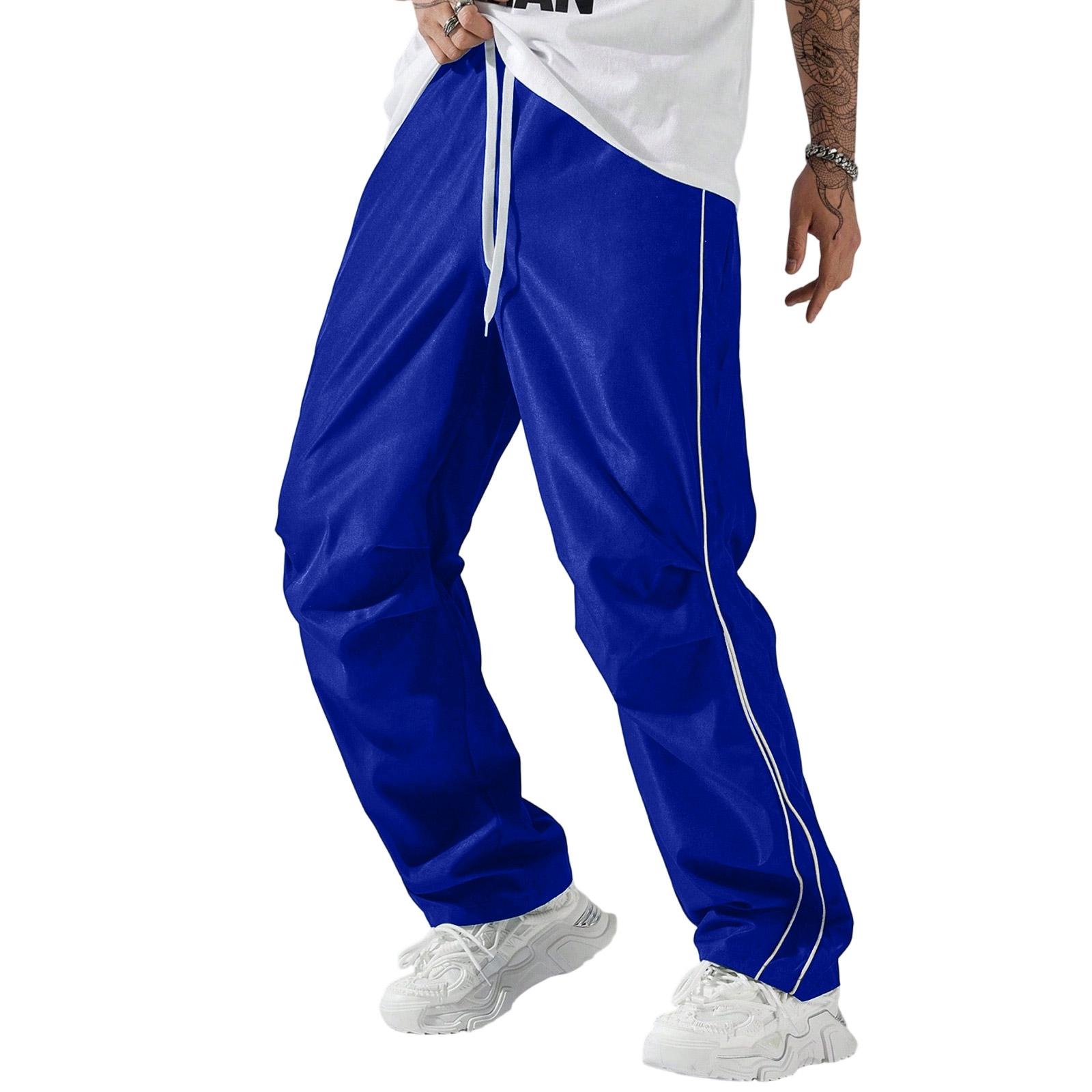 

Men Drawstring Waist Casual Straight Leg Pants with Side Stripe Loose Fit Trousers for Daily Wear Lightweight Fabric M синій