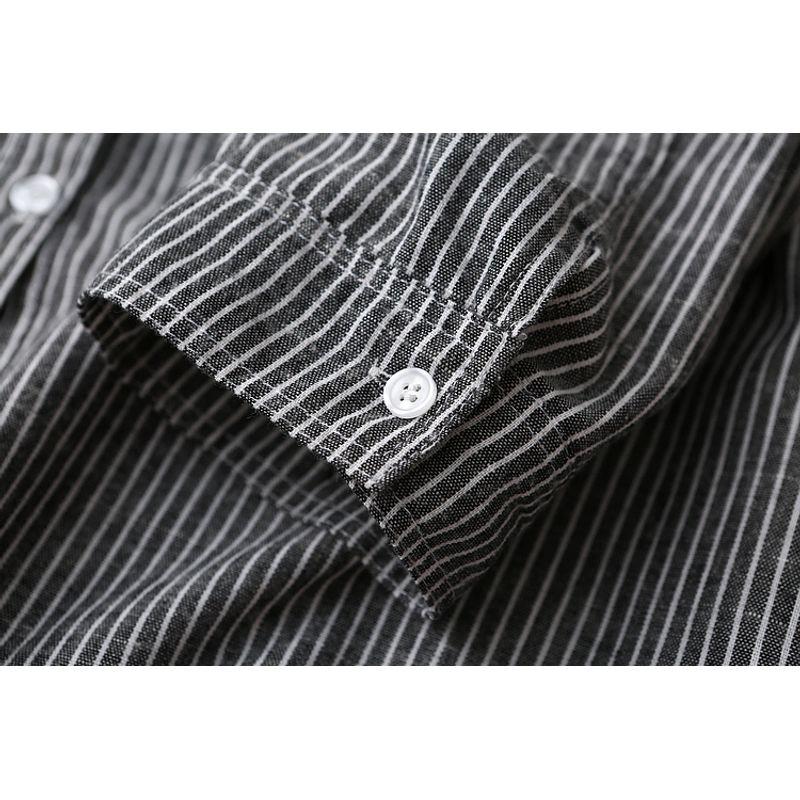 From Cupboard Tail Single Artsy Minimalist Loose Vertical Striped Cotton Shirt Women's Long Sleeve Mid Length Long Length Casual Shirt Spring & Fall