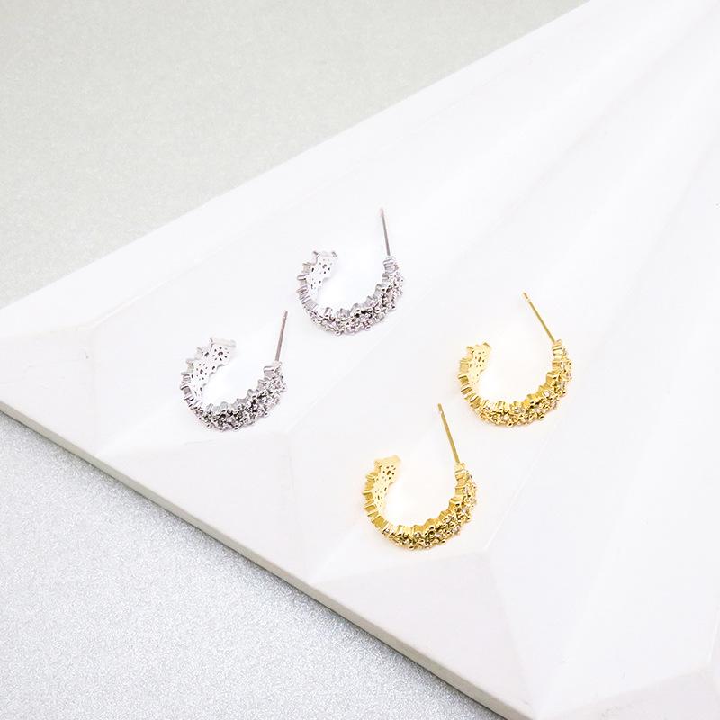 C-shaped Earring Needle Korean Cool High-end Elegant Fashion Avant-garde Super Flash Zircon Earrings Stylus