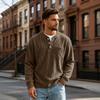 Herren Langarm T-Shirt mit Knopfleiste und Tasche für Freizeit und Sport