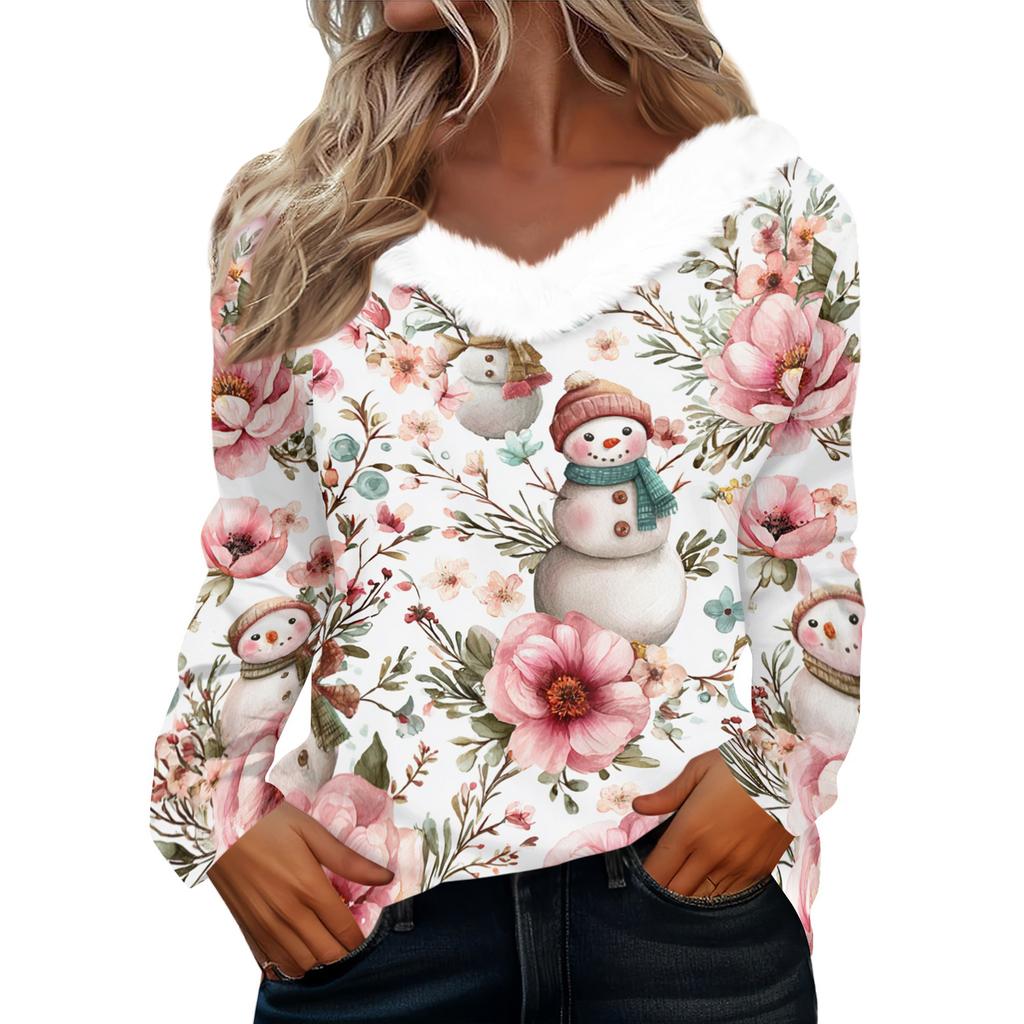 Long Sleeve Shirts For Women Cute Tops Christmas Prints Tees Blouses Casual Plus Size Basic Tops Pullover