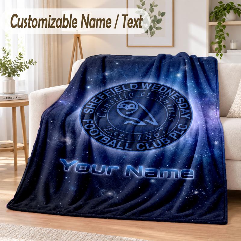 Custom Text Flannel Blanket Sheffield Wednesday FC Print Warm Cozy Blanket Home Sofa Bedding