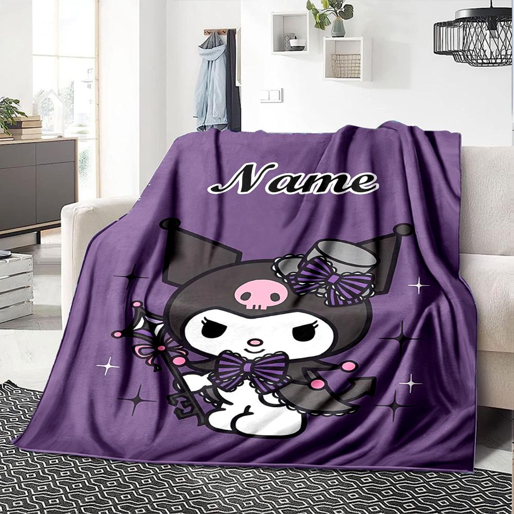 Customizable Kuromi5 Throw Blanket – Personalized Name, All-Season Cozy Snug Blanket, Machine Washable, Personalized Blanket