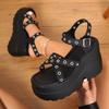 Summer New European and American Sandals in Plus Size 42, High-heeled Cross 10cm Heel, Wedge Heel, Gothic Fashion Women's Shoes