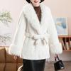 Women's Furry Coat with Faux Fur Collar And Cuff Winter Warm Belted Fuzzy Jacket Long Sleeve Open Front Fluffy Outerwear
