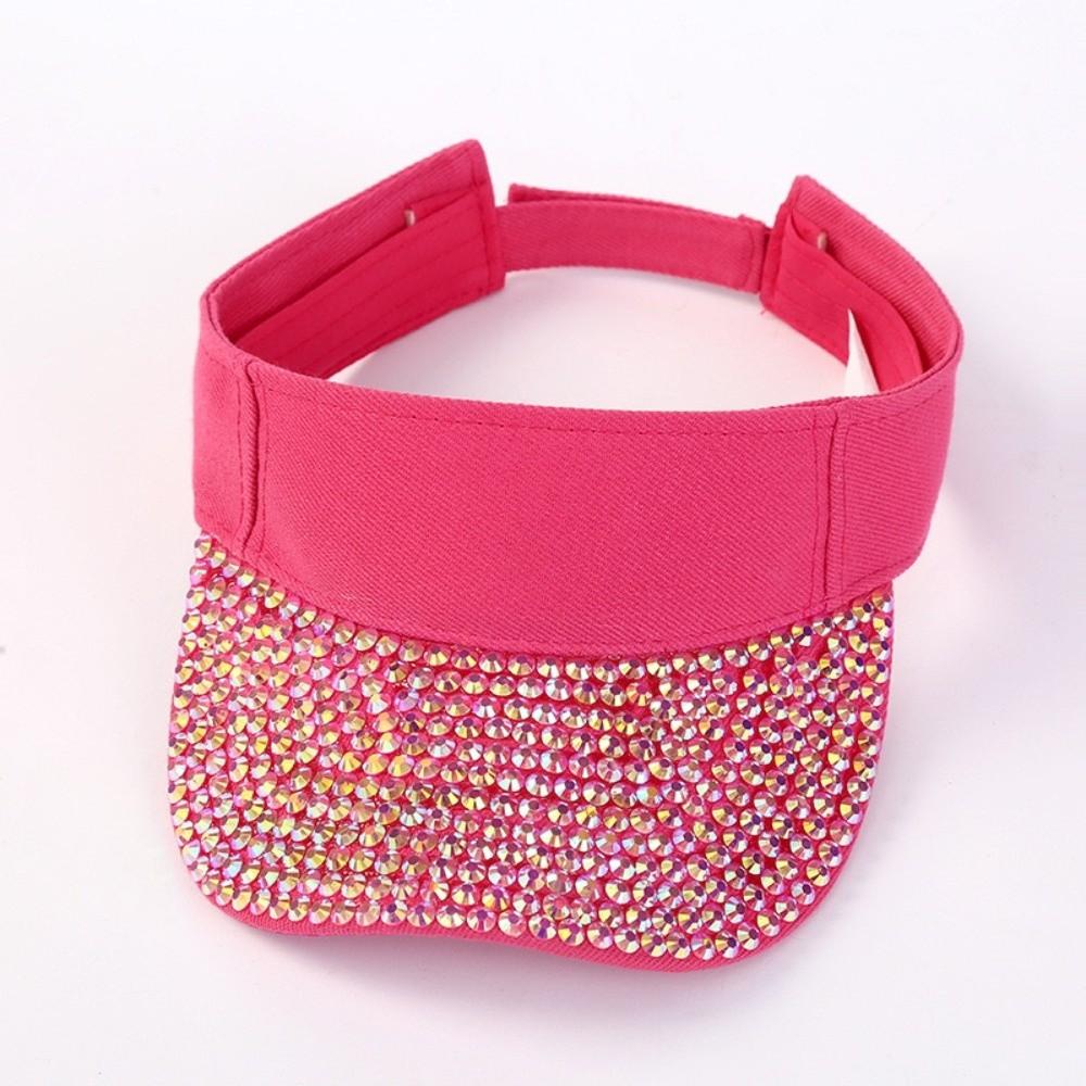 Fashionable Breathable Empty Top Hat Candy Colored With Embedded Rhinestones Sunshade Cap Wide Brim Diamond Encrusted Hat Summer