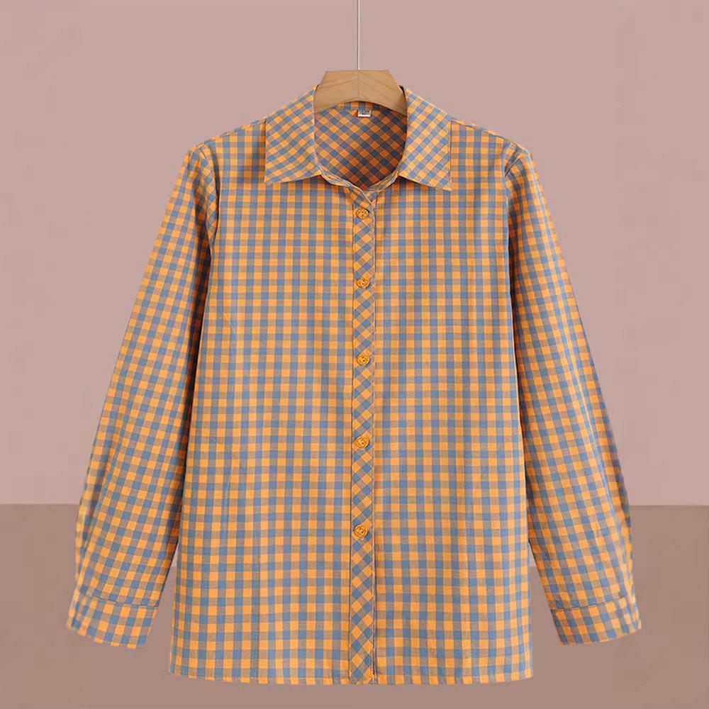 Spring/Autumn Plaid Loose Long-Sleeve Shirt for Women Aged 50-60