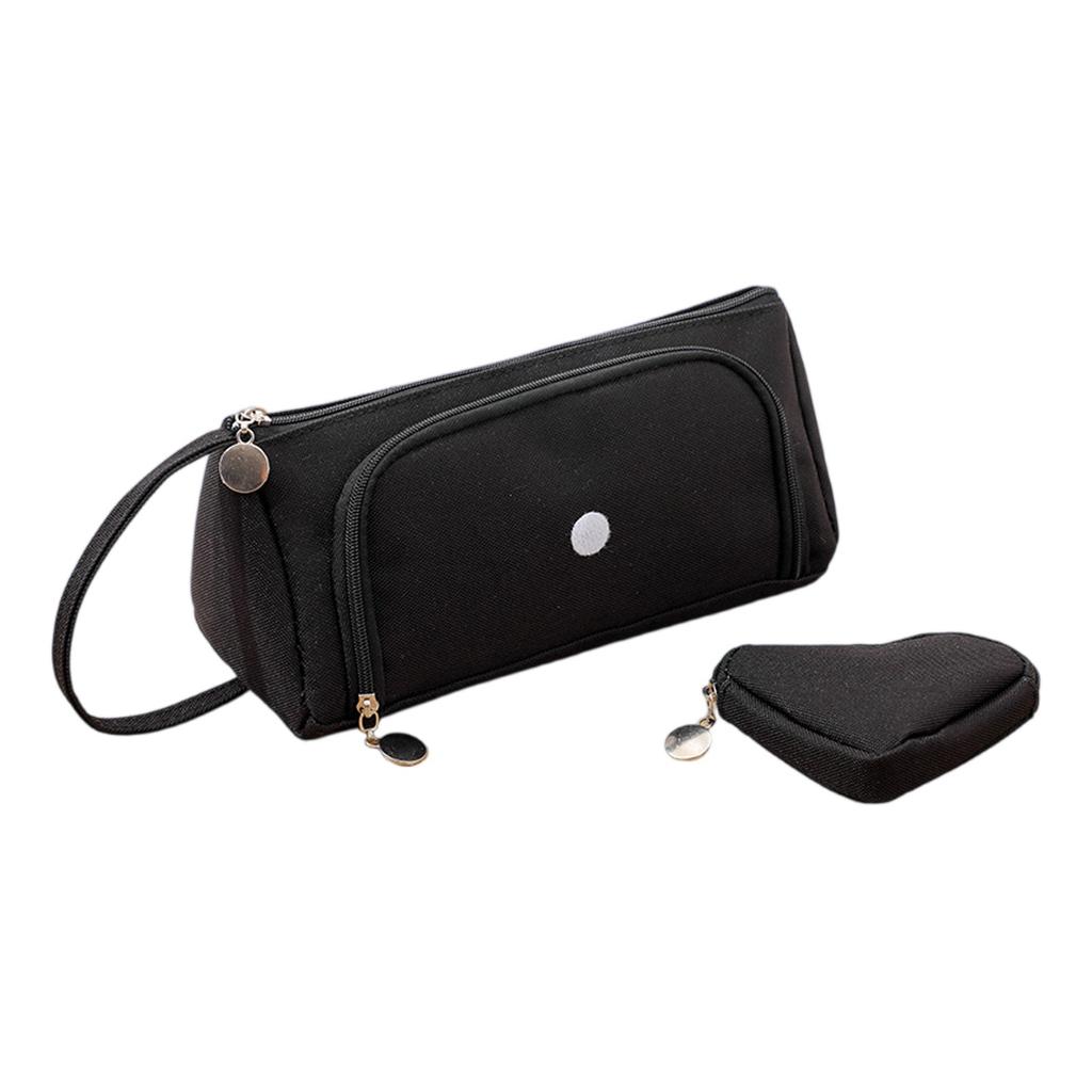 Double Layered Oxford Cloth Pencil Case With Front , Large Capacity,  Japanese Style, High Aesthetics, Student Handheld Stationery Bag