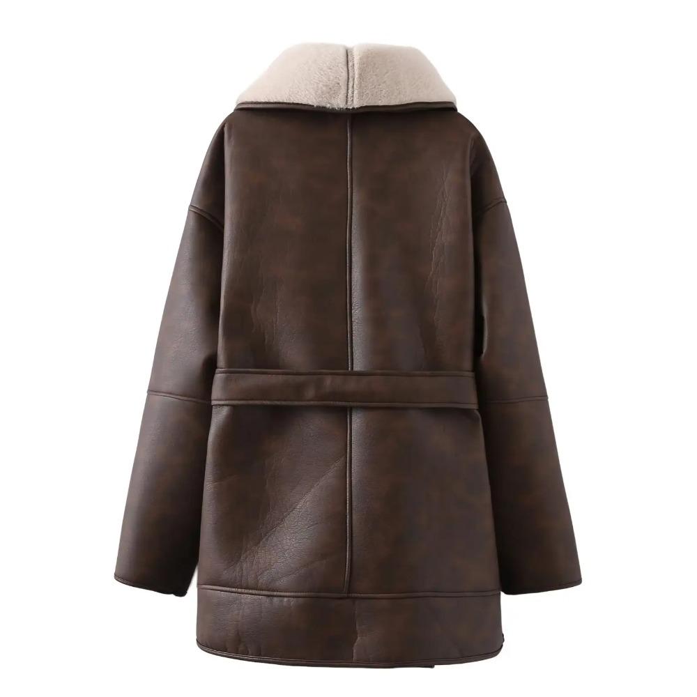 Women's Clothing Style Fashionable Hundred Combinations Belt Dual Color Fur Integrated Windbreaker Jacket