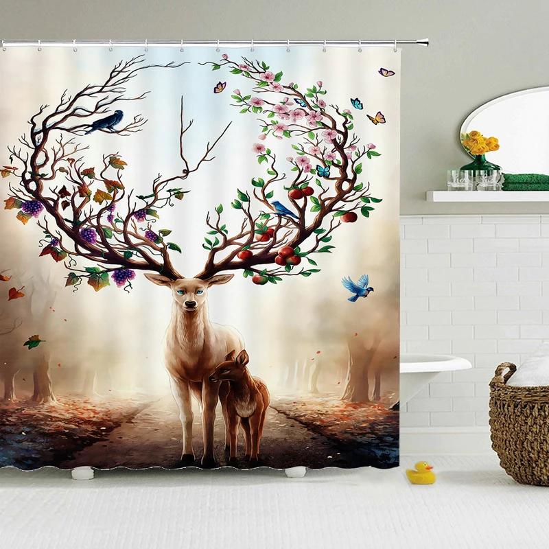 Retro European Shower Curtain ,Flowers Printed Bath Curtain Polyester Fabric Western Style Home Bath Decor Curtains With Hooks
