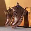 Bottes Martin en Cuir Doublées de Polaire Automne/Hiver 2025 - Chaussures Décontractées Hautes Résistantes à la Saleté pour Hommes