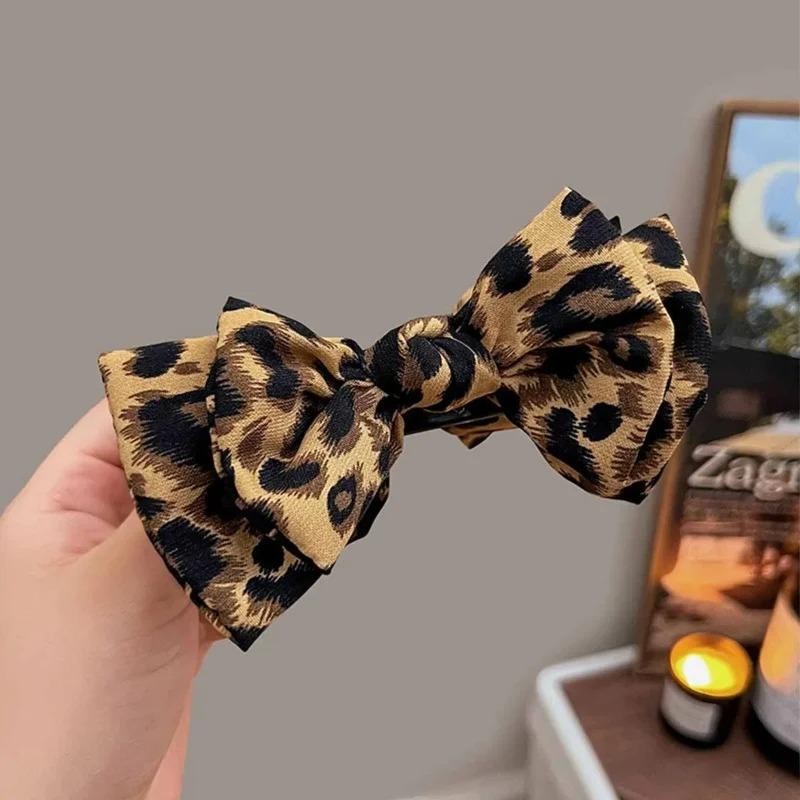 

1pc Korean Style Vintage Leopard Print Bow Premium Hair Grab Hair Accessory Is Suitable for Women To Wear колір темно кави