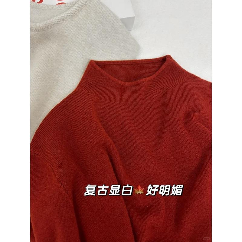 Small stand-up collar milk yellow sweater women's spring simple versatile top soft waxy inner knitted bottoming shirt