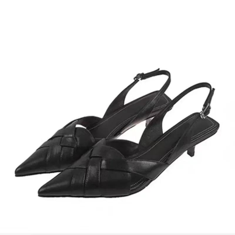 Fashion Weave Women Heeled Sandals Pointed Toe Elegant Shoes Woman 2025 Trend Summer New Slippers Fashion Heels Women Zapatos Mujer