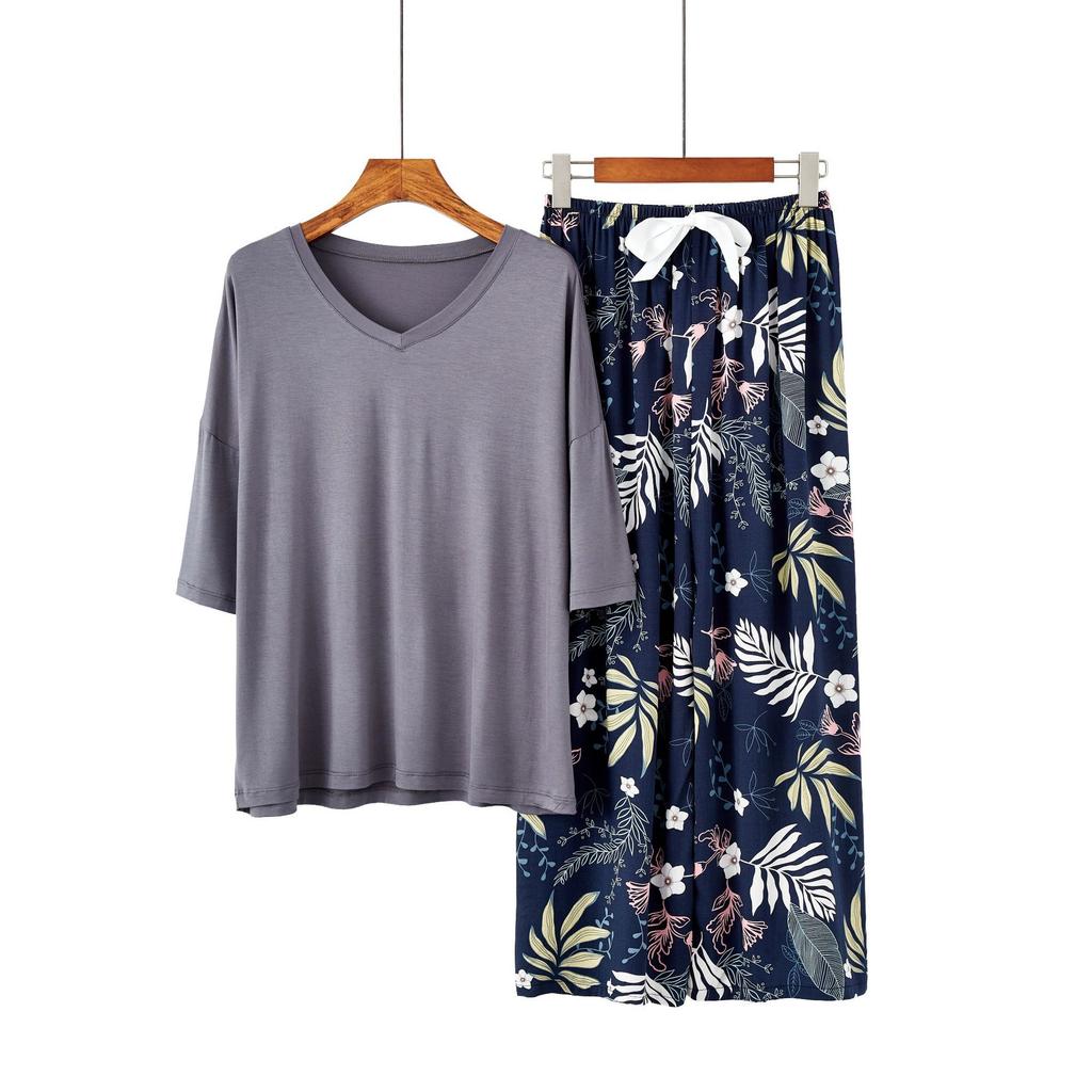 Sommer Damen Pyjama Sets Modal Kurzarm T-Shirts und Weitbein Hosen Heiß Lässig Homewear 2-teiliges Anzug Damen Nachtwäsche