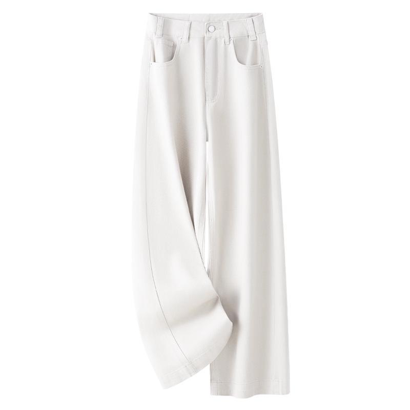 

Женские джинсы цвета хаки с высокой посадкой и свободного кроя - Стройнящие и универсальные брюки с широкими штанинами, поступление весна 2025 Small белый