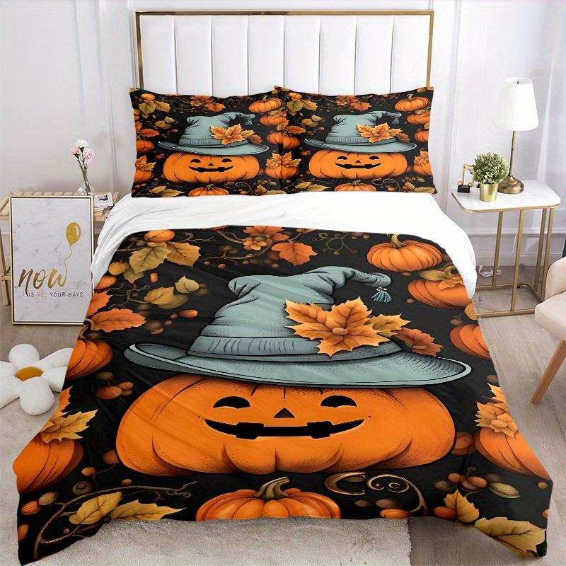 3pcs Halloween pumpkin Bedding Set, Suitable for Bedroom Decoration, (Includes 1 Duvet Cover And 2 Pillowcases, Quilt Not Included) yy250822183