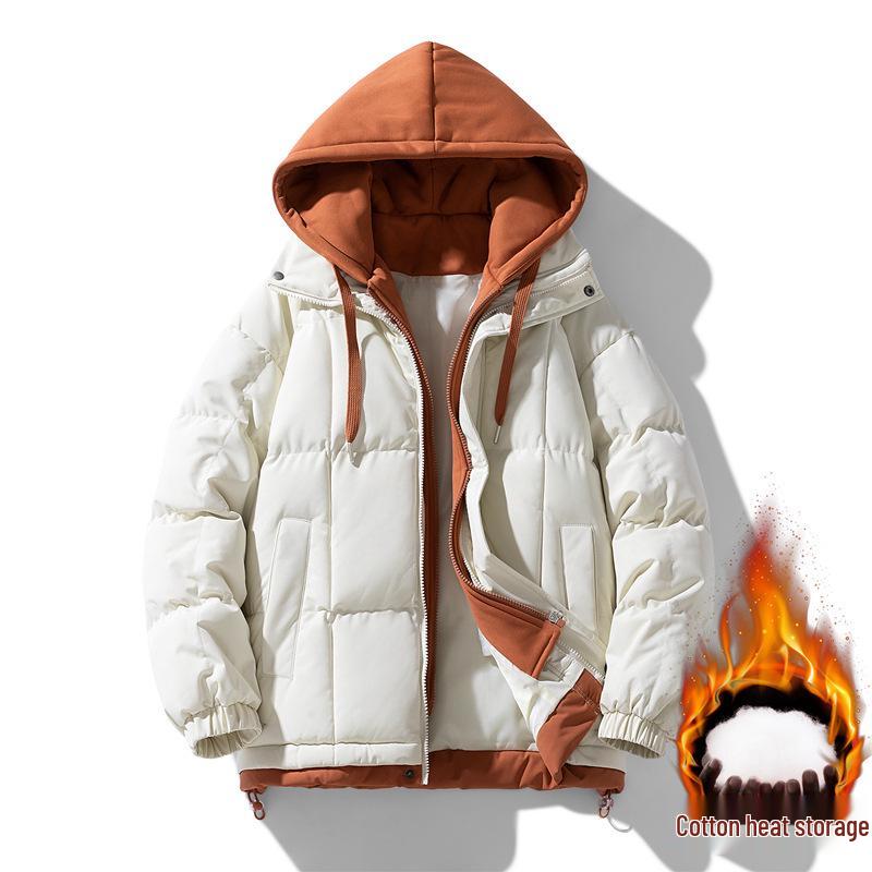 Men's Faux Two-Piece Hooded Cotton Jacket - Thick, Loose Winter Jacket for Men and Women