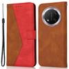 For Honor X9c 5G Case Color Splicing Wallet Stand Leather Phone Cover with Wrist Strap