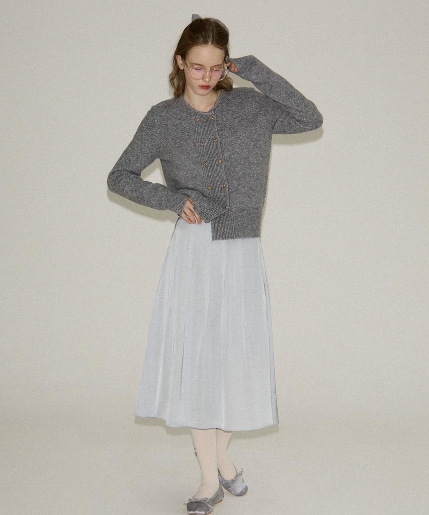 SALON DE YOHN Grace Satin Pleated Skirt_ Silver