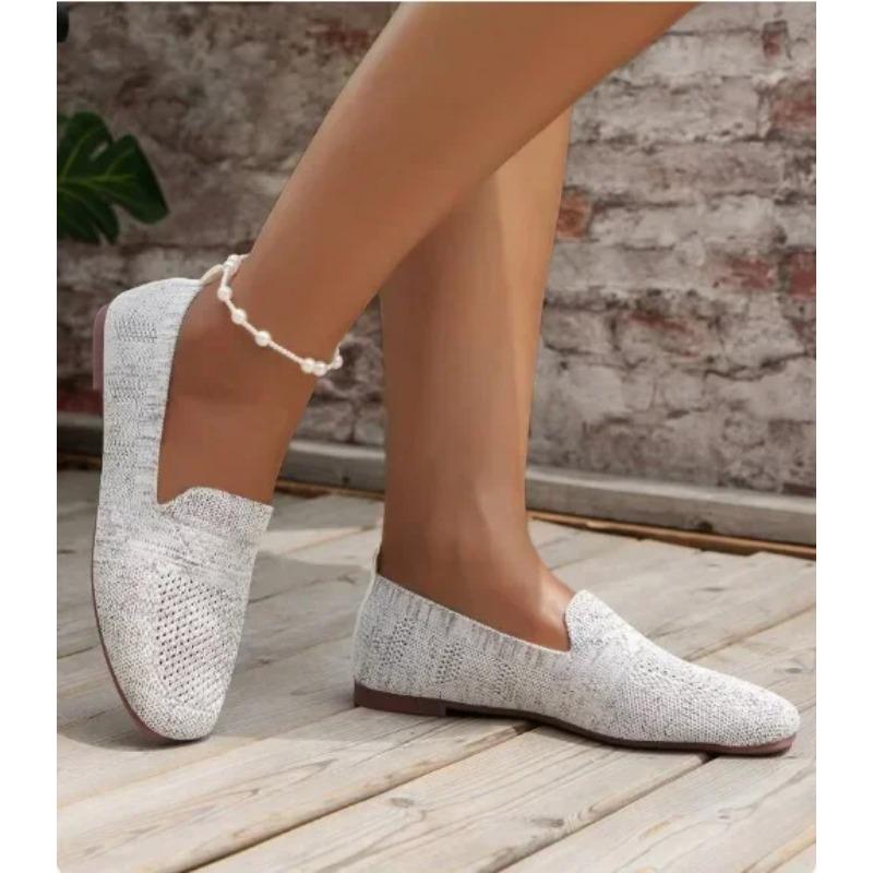 Solid Color Square Mesh Loafers Shallow Women Flats Soft Bottom Knit Ballet Flats Shoes Casual Shoe