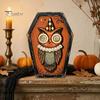Fall Farmhouse Tabletop Centerpiece Vintage Halloween Wooden Decor, Cat Mummy Skeleton Figurines, Decorative Signs for Fireplace Shelf Mantel