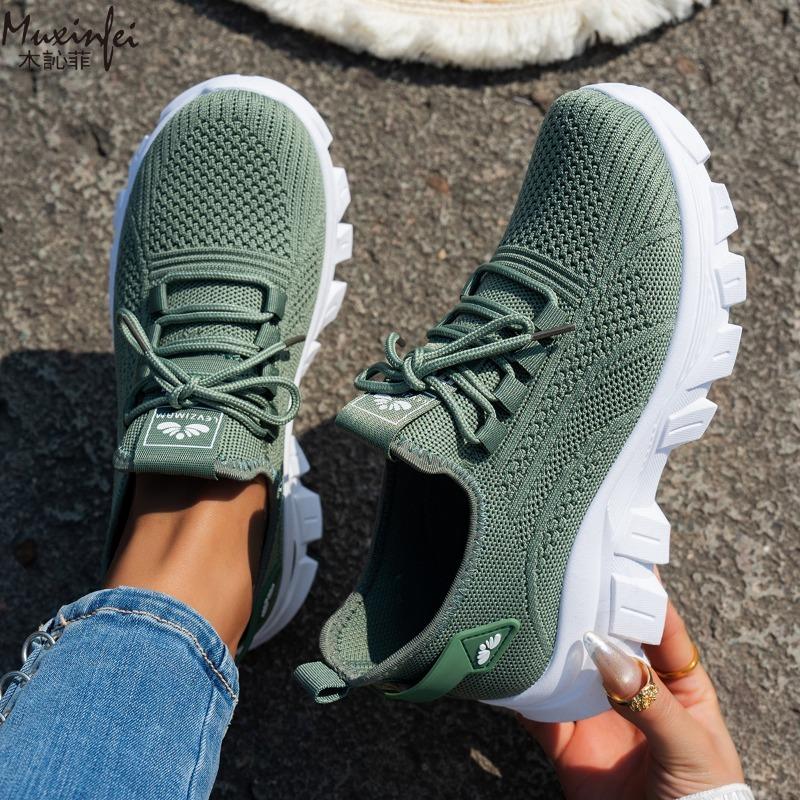 Damen 2025 Frühling Strickschuhe Leicht Atmungsaktiv Mama Schuhe Übergröße Komfort Rutschfest Lässige Flache Sohle Slipper 36-43