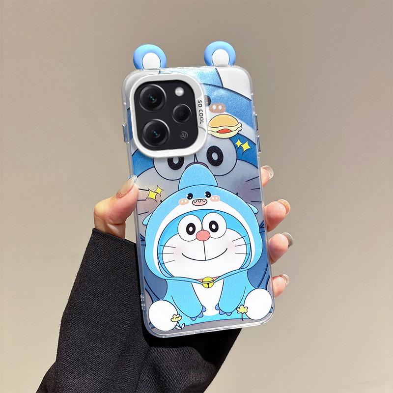 KEYSION Cute Ear Cartoon Case for Redmi 12 4G with Lanyard Soft Silicone+PC Shockproof Phone Back Cover for Xiaomi Redmi 12 5G