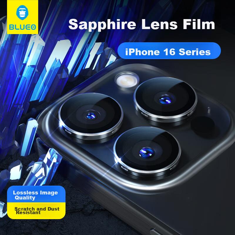 BLUEO Lens Protector for Apple IPhone 16 Pro Max Rear Camera, Sapphire Anti-Scratch Wear-Resistant, Titanium Black