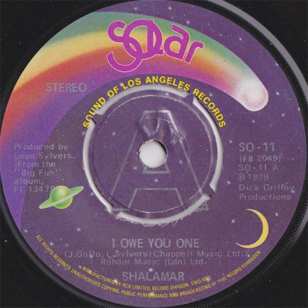 

7-дюймовая пластинка SHALAMAR - I Owe You One SO11 Solar 1979 UK Соул/Фанк Б/У