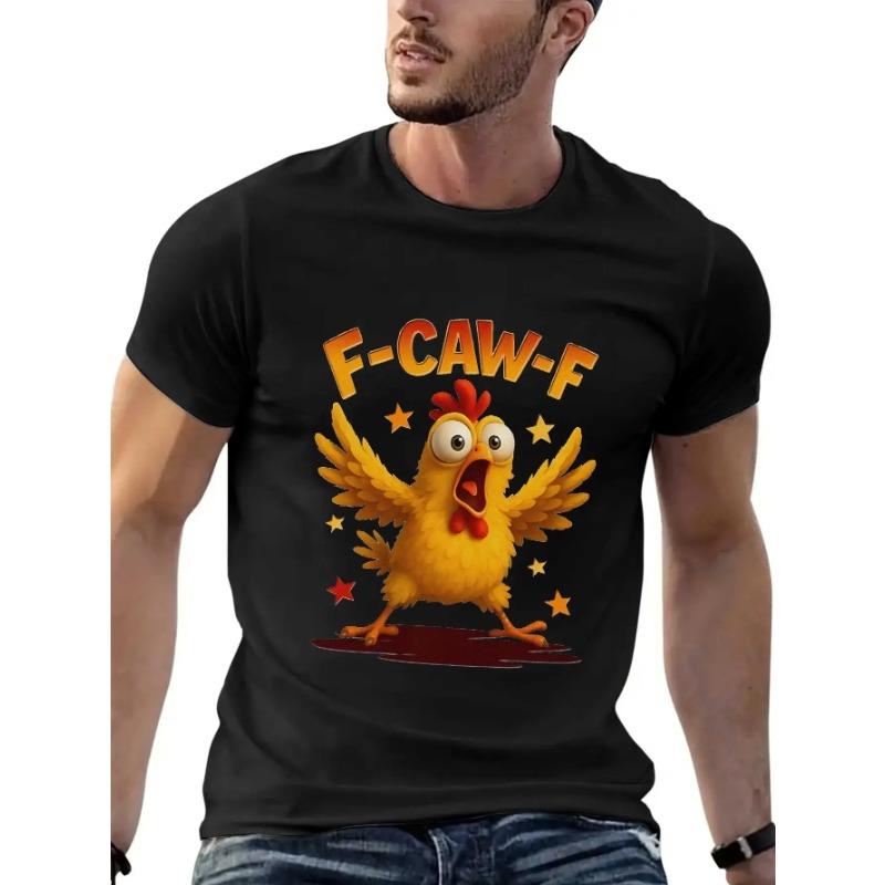 

Европейские размеры Мужская забавная футболка с графическим принтом курицы с надписью F-CAW-FF и изображением петуха - Дышащая влагоотводящая ткань S чёрный