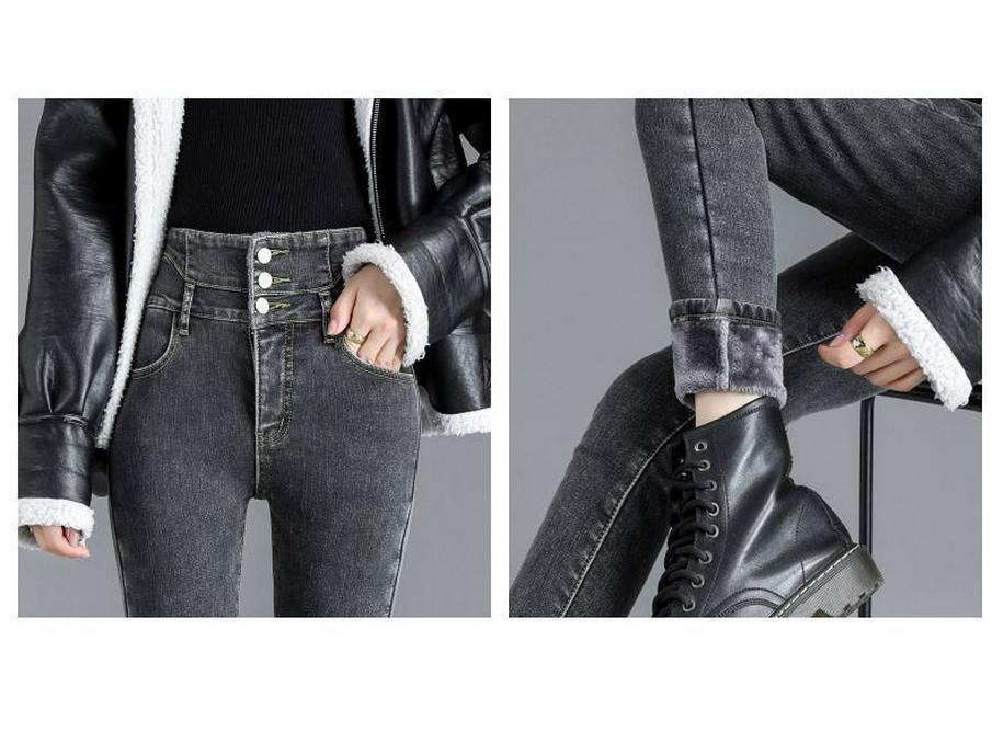 2025 Women's Slim Fit High Waist Stretch Jeans - Plus Velvet, Thickened, Warm, Pencil Cut for Autumn/Winter
