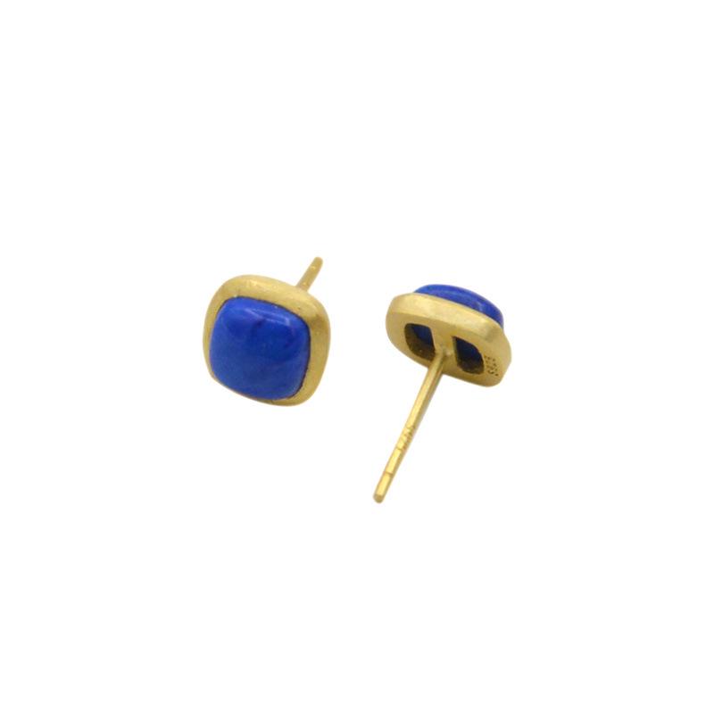 Gold-Plated Southern Red Blue Agate Stud Earrings, 925 Sterling Silver, Simple Design