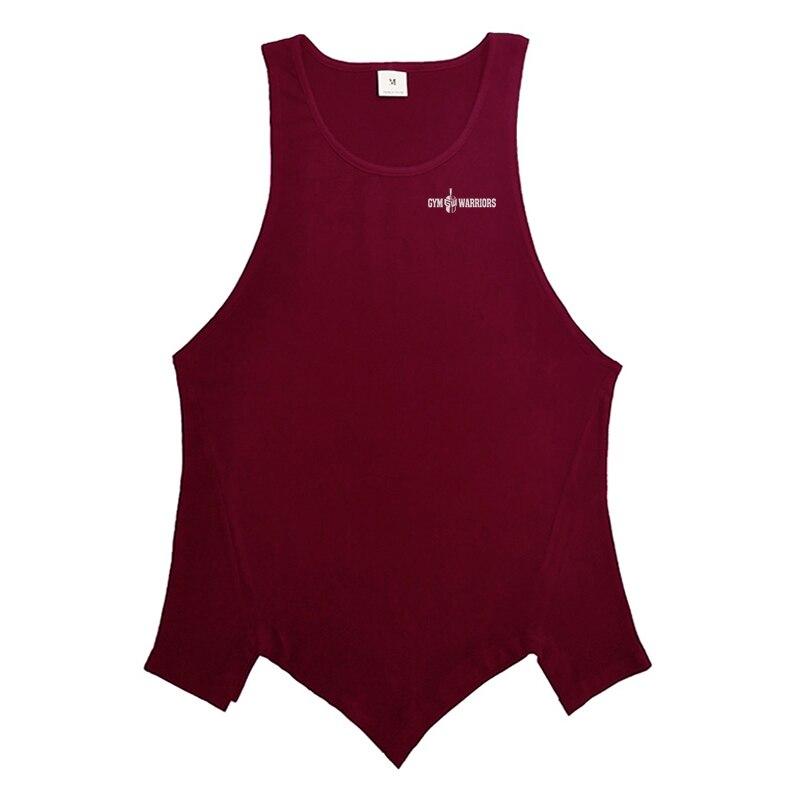 

Мужская спортивная одежда, летние приятные для кожи и мягкие футболки без рукавов, дышащие свободные модные топы на бретелях для бодибилдинга с неровным подолом XXL бордовый