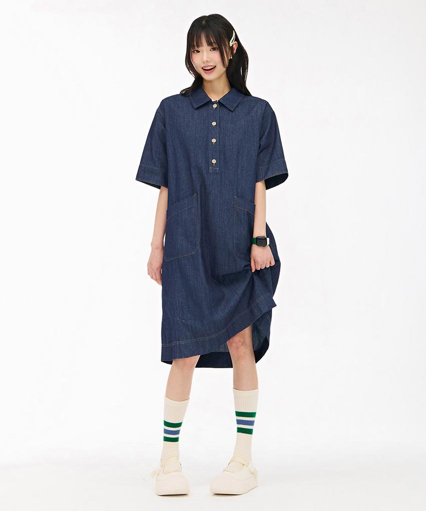 Chase Cult Women'S Denim Shirt Collar Dress - Navy