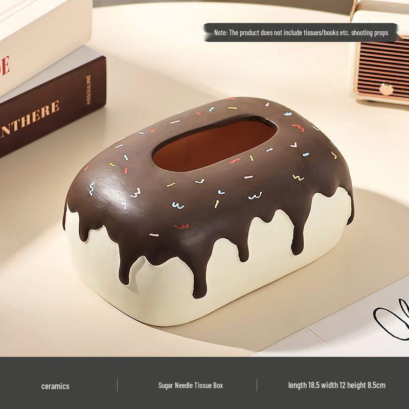 

Cute Creamy Ceramic Tissue Box for Living Room Coffee Table Storage