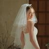 Bowknot Wedding Bride Veil with Rolled Edge Three Layer Bridal Veil Elegant Short Veil Bride Bridesmaid Hair Accessories