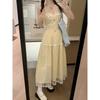 Small Man Yellow Polka Dot Suspender Versatile Temperament Thin Long Dress Dress Children's New Summer Models