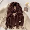 Winter Wool-Blend Scarf For Women Soft Solid Color Tassel Shawl Wrap Thick Warm Blanket Echarpe Bandana Female Scarves