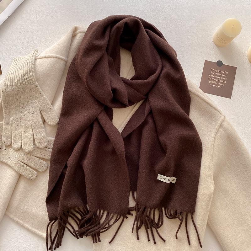 Winter Wool-Blend Scarf For Women Soft Solid Color Tassel Shawl Wrap Thick Warm Blanket Echarpe Bandana Female Scarves